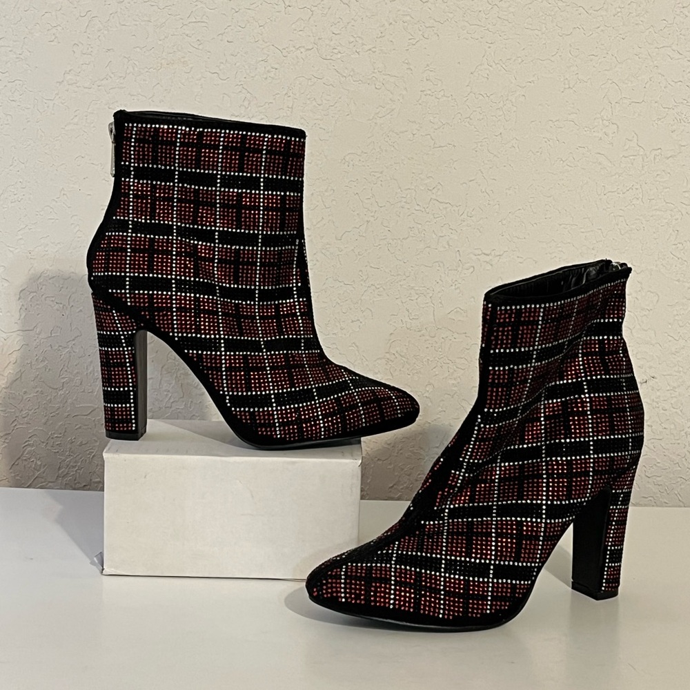 Cape Robbin Mona Y2K Punk Princess Rhinestone Plaid Ankle Boots Size 8M - Picture 2 of 14